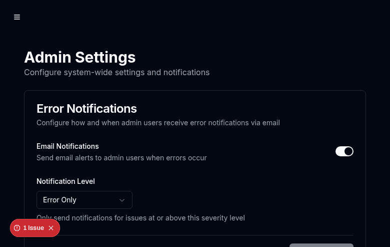 Settings - System configuration and notifications